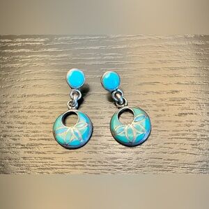Sterling Silver Earring w/Turquoise Channel Inlay. Pierced/Drop/Dangle. ZUNI VTG